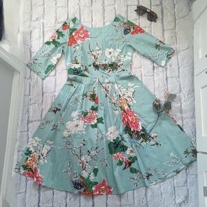 Floral Midi knee length fit flare dress